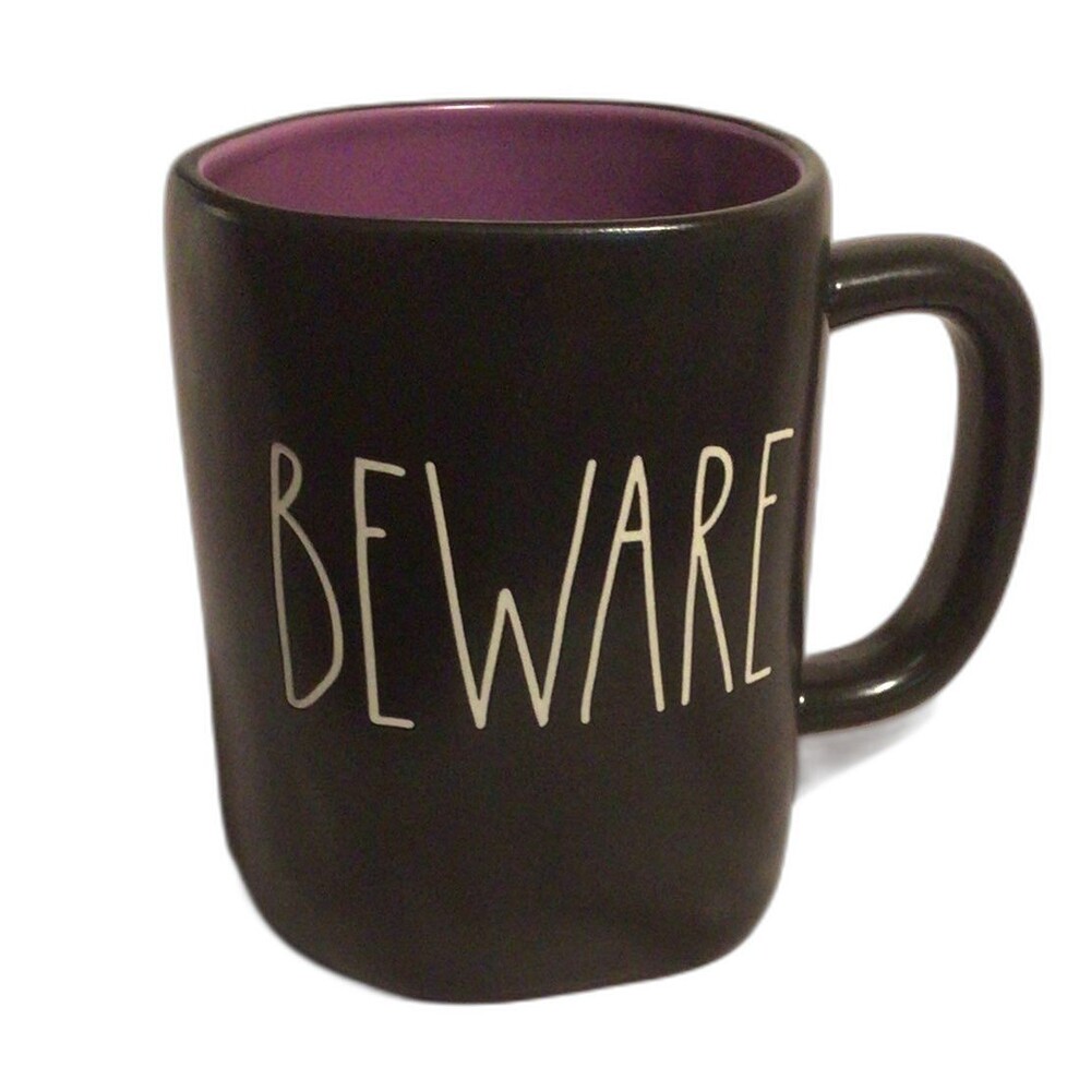BEWARE Rae Dunn Coffee Mug Cup Black & Purple Halloween Fall Season NEW